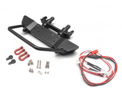Realistic Steel Front Bumper w/ LED & Towing Hooks 1 Set Black
