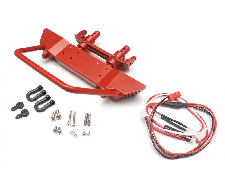 Realistic Steel Front Bumper w/ LED & Towing Hooks 1 Set Red