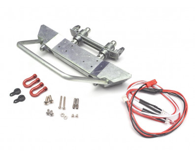 Realistic Steel Front Bumper w/ LED & Towing Hooks 1 Set Silver