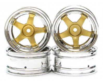 5-Spoke Wheel Set (4Pcs) Chrome + Gold For 1/10 RC Car (3mm Offset)