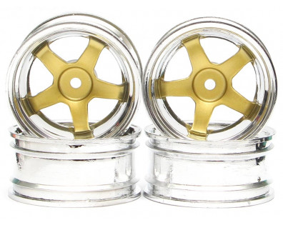 5-Spoke Wheel Set (4Pcs) Chrome + Gold For 1/10 RC Car (3mm Offset)