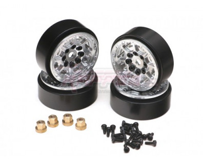 8 Spoke Aluminum + Brass Beadlock Wheels w/ Brass Hubs for 1/24 RC Crawler (4) Silver