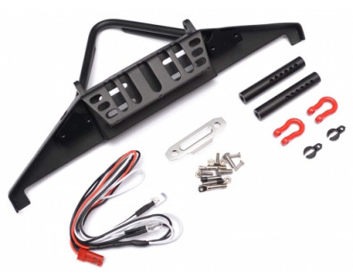 Steel Stinger Front Bumper with Towing Hooks  Winch Mount Shackles & LED Light Set Black