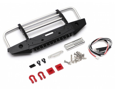 Front Steel Bull Bar Bumper w/ LED & Towing Hooks for SCX10 Black