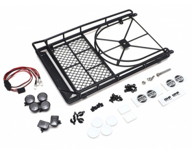 Steel Metal Roof luggage Rack w/ Tire Holder + LED light for SCX10 Wrangler #BR710068 & Cherokee TRC/302206 Body Black