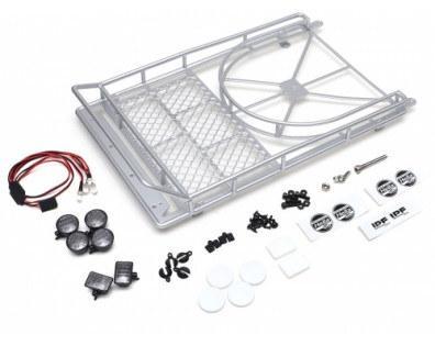 Steel Metal Roof luggage Rack w/ Tire Holder+LED light for SCX10 Wrangler #BR710068 & Cherokee TRC/302206 Body Silver