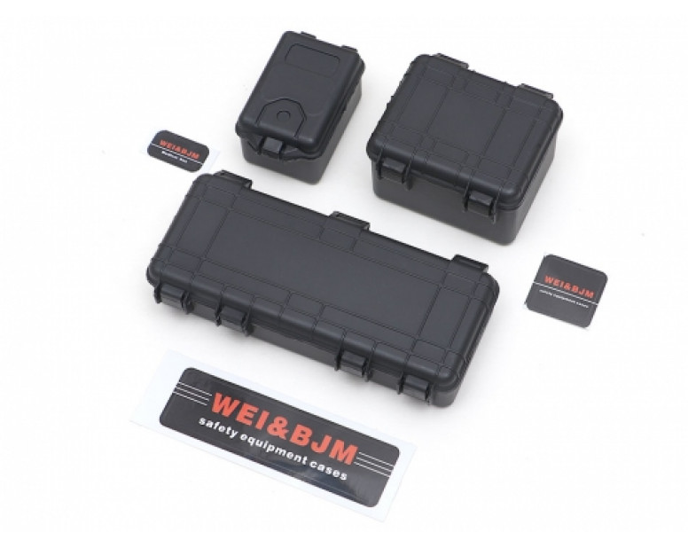 Scale Accessories - 1/10 Scale Safety Equipment Cases Hard Luggage Box Set (3) Black