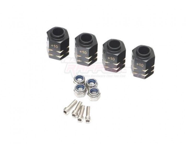 Black Brass Wheel Hex +10mm + Metal Extended Wheel Axles (4)