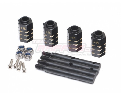 Black Brass Wheel Hex +15mm + Metal Extended Wheel Axles (4)