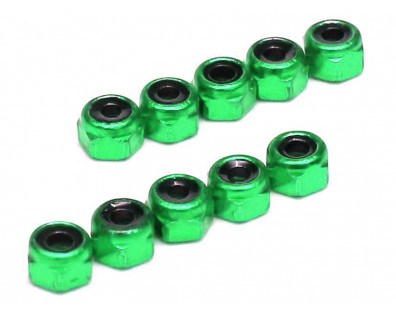 3MM Aluminum Lock Nuts - 10 pcs Green