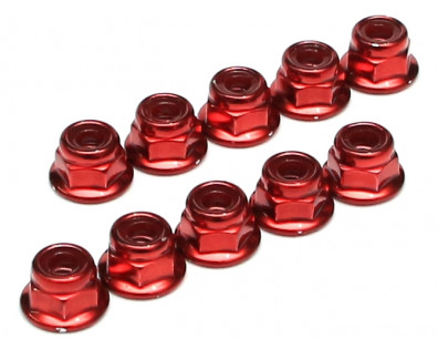 4MM Aluminum Lock Nuts - 10 pcs Red