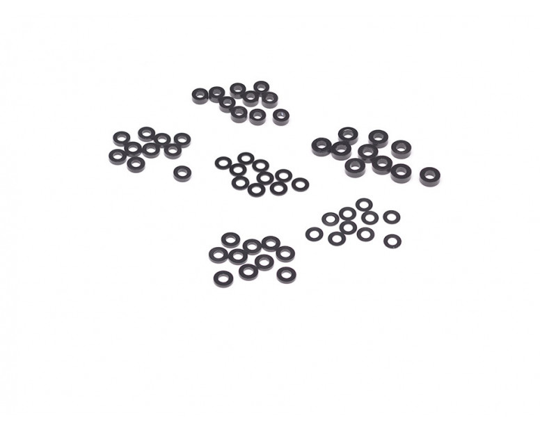 Aluminum M3 Washer Set (0.25mm x10, 0.5mm x10, 1mm x10, 1.5mm x10, 2mm x10, 2.5mm x10)