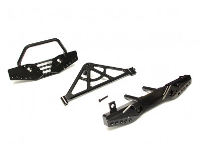 Aluminum Front & Rear Bumper Set w/ Realistic Spare Tire Carrier - 1 Set Black