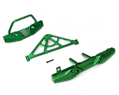 Aluminum Front & Rear Bumper Set w/ Realistic Spare Tire Carrier - 1 Set Green