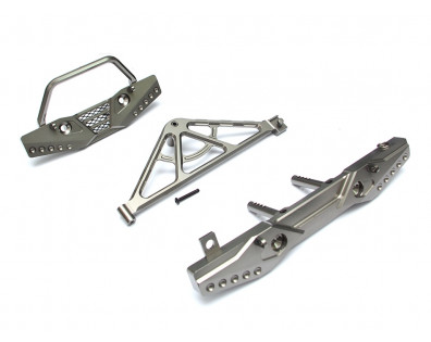 Aluminum Front & Rear Bumper Set w/ Realistic Spare Tire Carrier - 1 Set Gun Metal