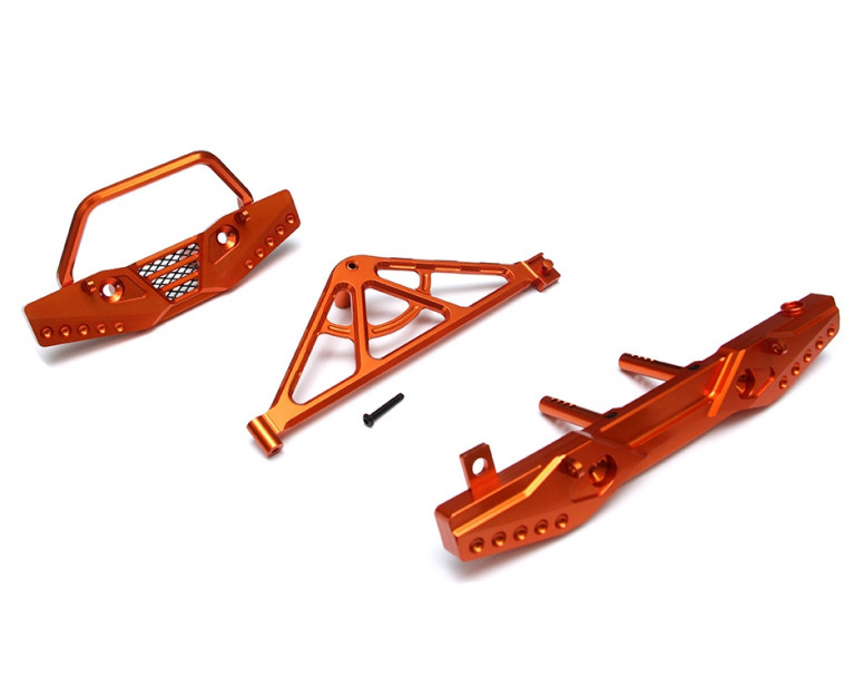 Aluminum Front & Rear Bumper Set w/ Realistic Spare Tire Carrier - 1 Set Orange