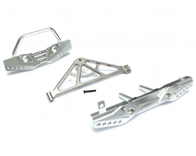 Aluminum Front & Rear Bumper Set w/ Realistic Spare Tire Carrier - 1 Set Silver